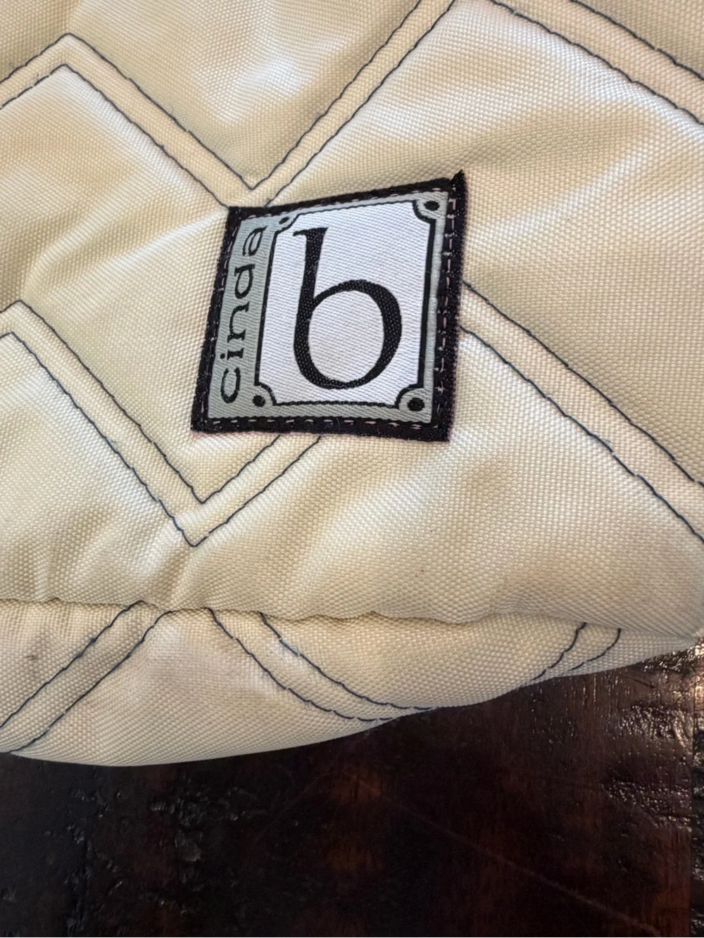 by B. Cream Quilted Shoulder Bag with Patterned Trim